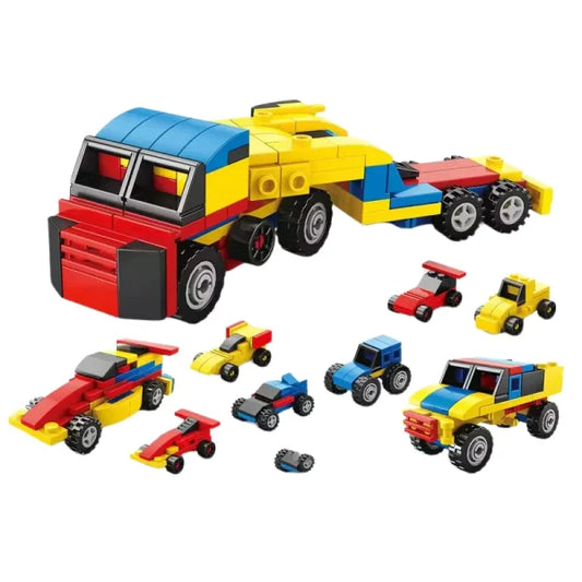 6 In 1 Transport Truck Building Blocks Toy For Kids Racing Car Blocks Set(random Color)