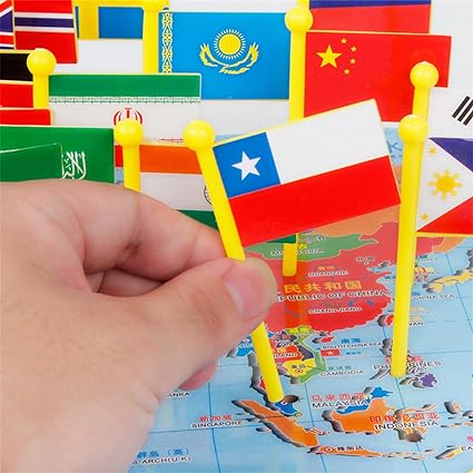 Wooden World Map With 30 (thirty) Countries Flags | World Map Puzzle With Flags And Capitals -kids Wooden Foldable National Flags Board Learn Geography, World Map, Countries, Capitals, Language For Kids, Toddlers And Adults